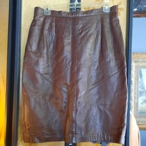 Danier brown fully lined 100% Leather Knee length Skirt